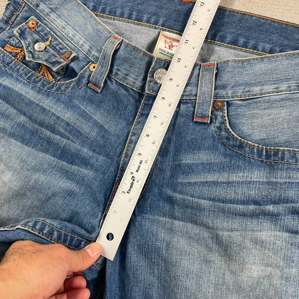 True‎ Religion Embroidered Flap Pockets Thick Stitch Men 36x33 Blue Made in USA